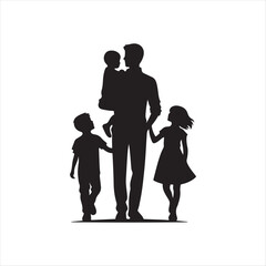 Father with kids   vector silhouette outline logo design concept illustration