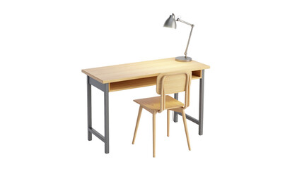 Study table with lamp and chair in home office setup transparent png 