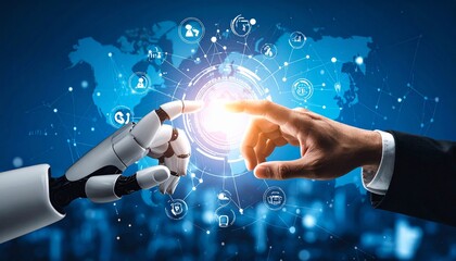 Human and Robot Hand Touching with a Global Network Background AI Integration