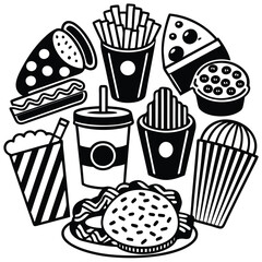 Street fast food dish set vector illustration