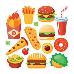 Street fast food dish set vector illustration
