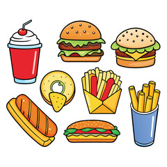 Street fast food dish set vector illustration