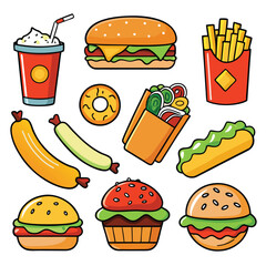 Street fast food dish set vector illustration