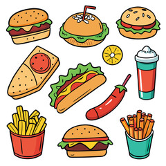 Street fast food dish set vector illustration
