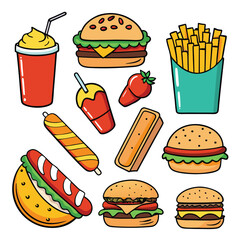 Street fast food dish set vector illustration
