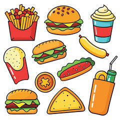 Street fast food dish set vector illustration