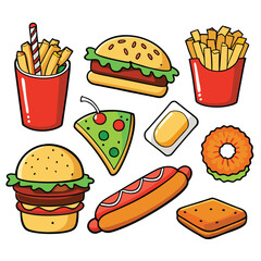 Street fast food dish set vector illustration