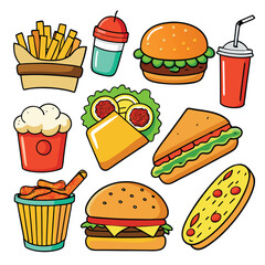 Street fast food dish set vector illustration