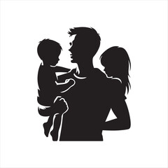 Father with kids   vector silhouette outline logo design concept illustration