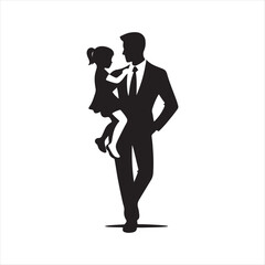 Father with kids   vector silhouette outline logo design concept illustration