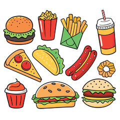 Street fast food dish set vector illustration