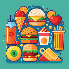 Street fast food dish set vector illustration