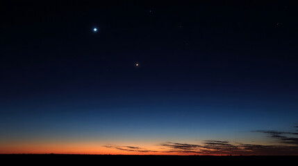 Obraz premium Celestial bodies shining in a twilight sky above a dark horizon stars planets