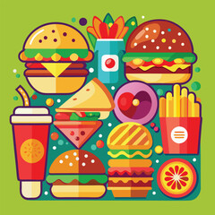 Street fast food dish set vector illustration