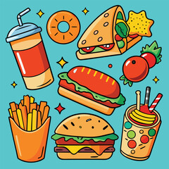 Street fast food dish set vector illustration