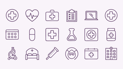 Twenty healthcare line icons for medical design