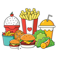 Street fast food dish set vector illustration