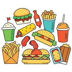 Street fast food dish set vector illustration
