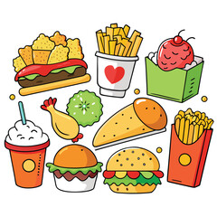 Street fast food dish set vector illustration