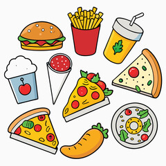 Street fast food dish set vector illustration