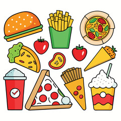 Street fast food dish set vector illustration