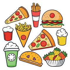 Street fast food dish set vector illustration