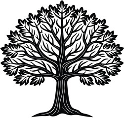 Obraz premium Vector silhouette of a tree with roots and leaves in nature design