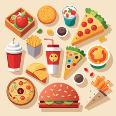 Street fast food dish set vector illustration