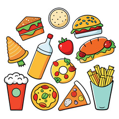 Street fast food dish set vector illustration