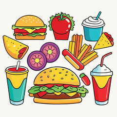 Street fast food dish set vector illustration