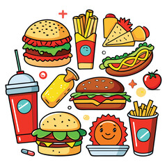 Street fast food dish set vector illustration