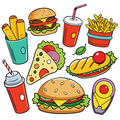Street fast food dish set vector illustration