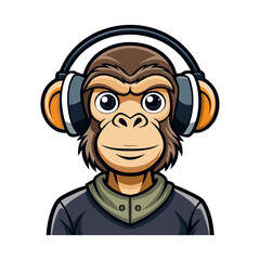 Energetic Monkey Podcasting with Headphones Vector Illustration for Creative Audio Content and Entertainment Design