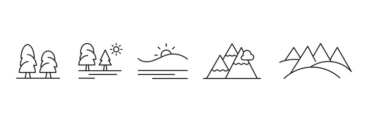 Minimalist Nature and Landscape Line Icons