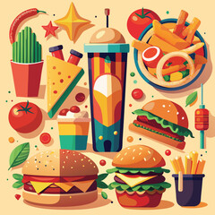 Street fast food dish set vector illustration