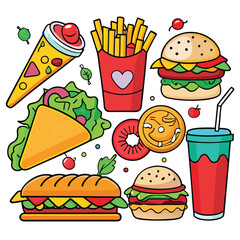 Street fast food dish set vector illustration