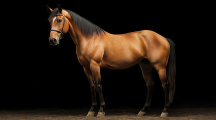 Cheval pur-sang de profil sur fond noir