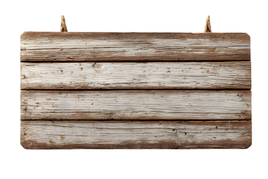 A wooden sign with a white background