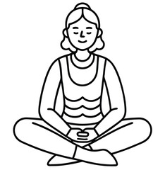 Woman or girl in a yoga pose meditating, vector illustration
