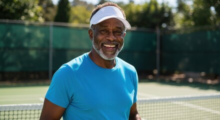Portrait of a Happy Senior Man on a Tennis Court