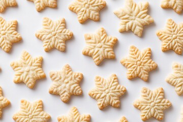Christmas butter cookies. Close-up of golden-brown cookies with intricate patterns. The cookie dusted in sweet brown sugar. Pile of cookies Close-up. Variety of Xmas sweets. Holiday baking concept.
