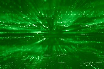 Futuristic Green Data Stream with Binary Code Elements Representing Technological Advancement and Digital Connectivity