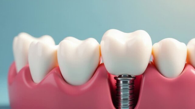 A dental implant screw in the middle, used for oral fixation and repair