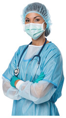 A determined surgeon ready for a critical operation with steadfast focus and confidence isolated on