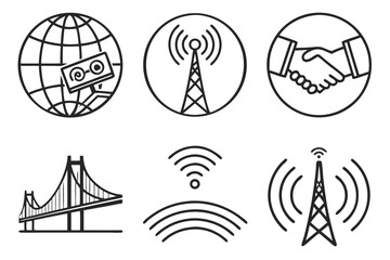 Set of communication and technology icons isolated on white background
