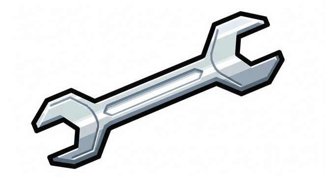 silver wrench tool with black outline clip art preview