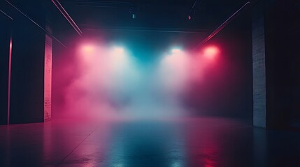 Moody Neon Pink Blue Stage Lighting Empty Room