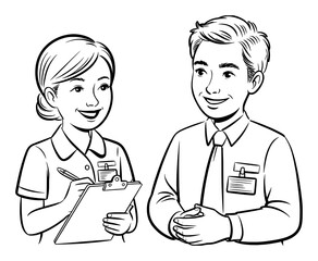 Smiling professionals discussing work people male