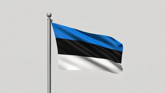 Estonian flag gracefully waving on a flagpole against a neutral background, symbolizing national pride and freedom.
