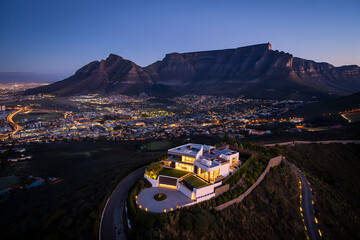Luxury Home with Stunning Mountain Views and City Lights at Dusk Cape Town South Africa